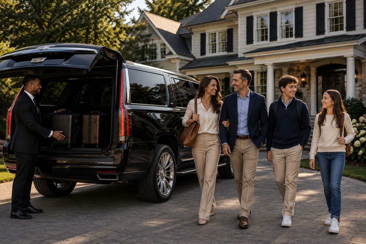 Satisfied Bond Limousine clients receiving professional chauffeured service